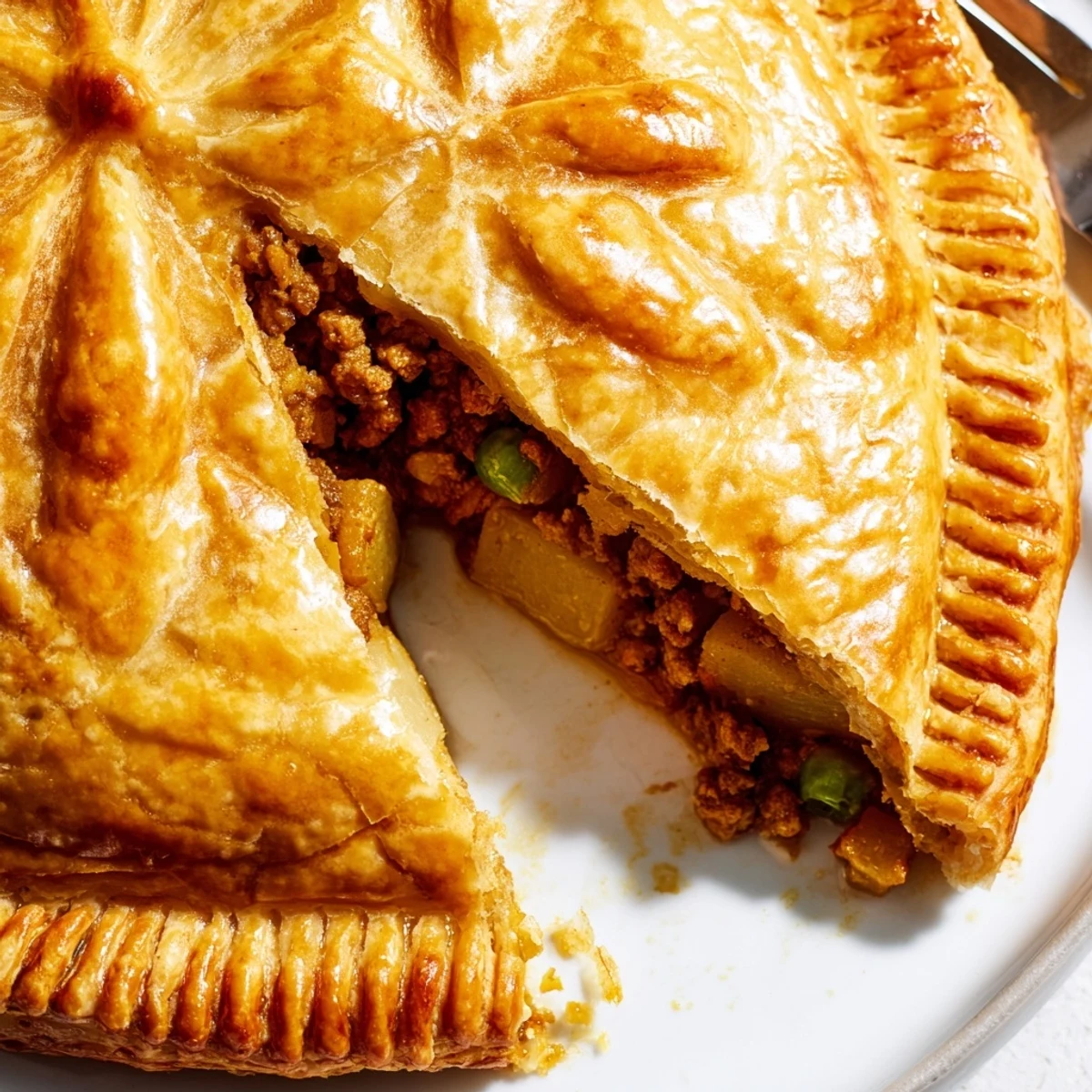 Golden flaky curry puffs with beef filled with savory spiced meat and vegetables