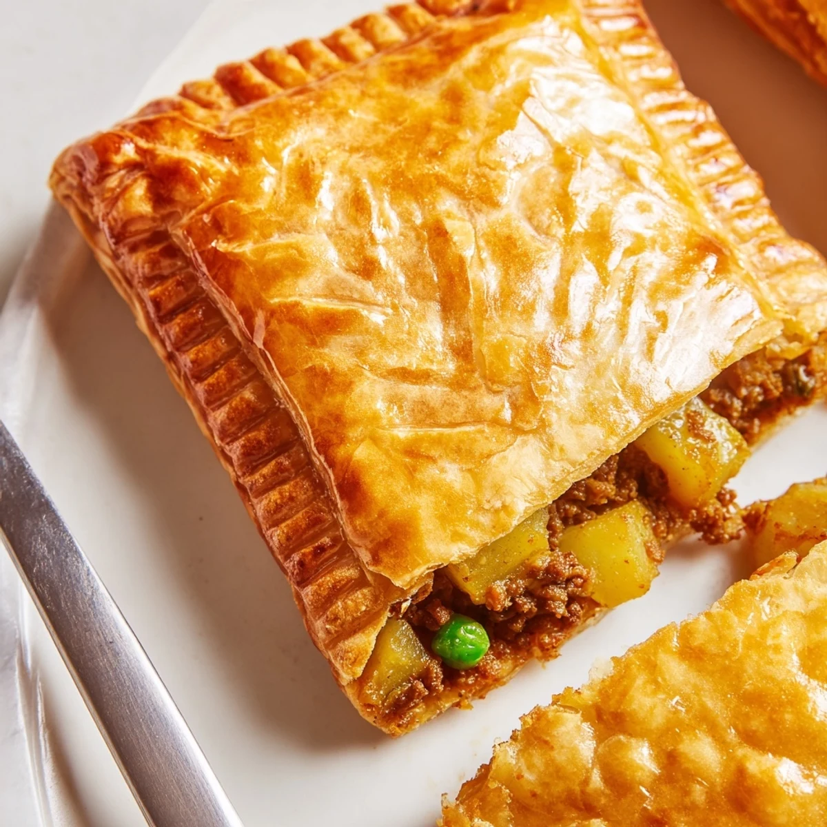 Baked curry puffs with beef featuring crisp pastry and aromatic curried ground beef filling