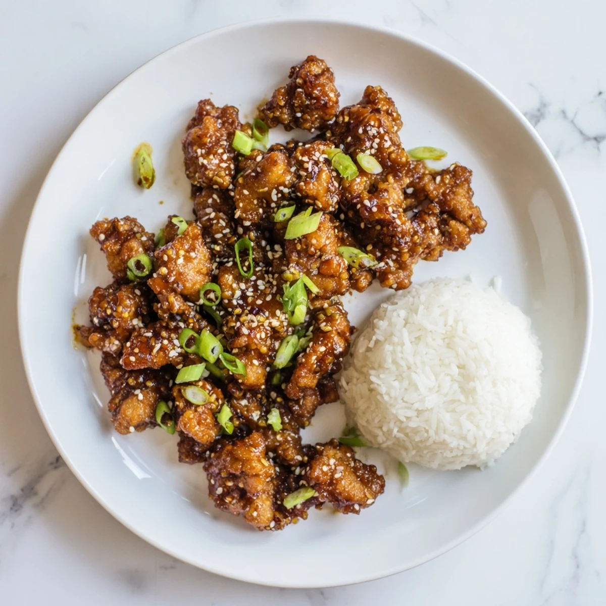 Crispy chicken thighs simmered in sweet savory soy ginger sauce over white rice