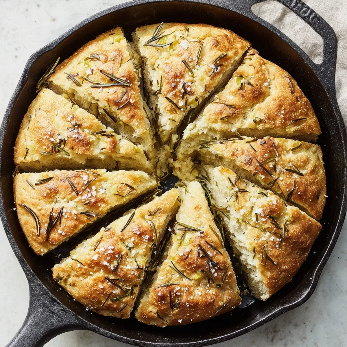 Homemade garlic rosemary bread torn into generous slices ready for dipping in olive oil