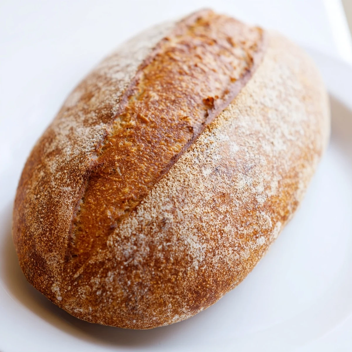 Golden crusty Italian bread loaf with deep slashes on a baking sheet