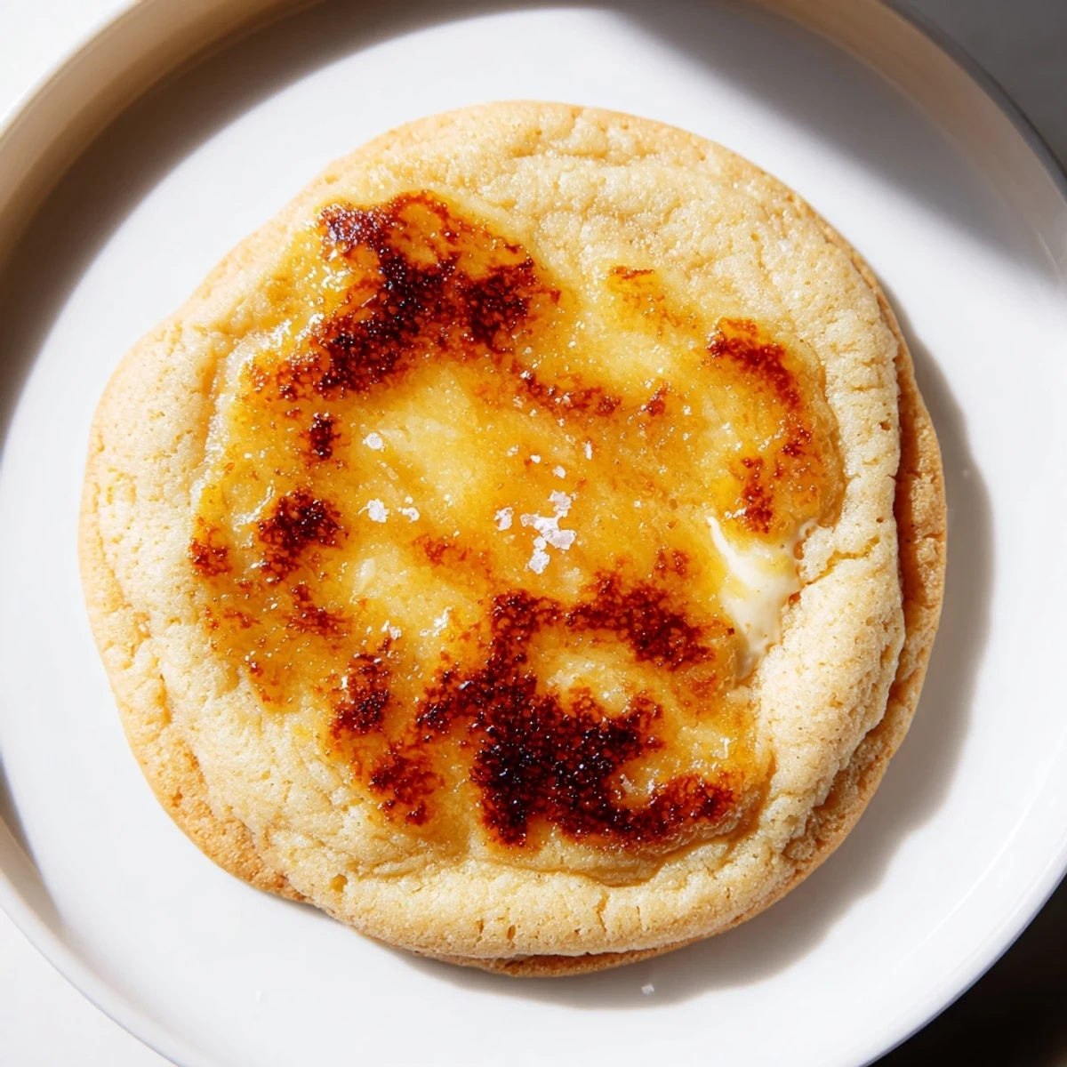 Golden caramelized sugar tops soft baked creme brulee cookies with creamy vanilla centers