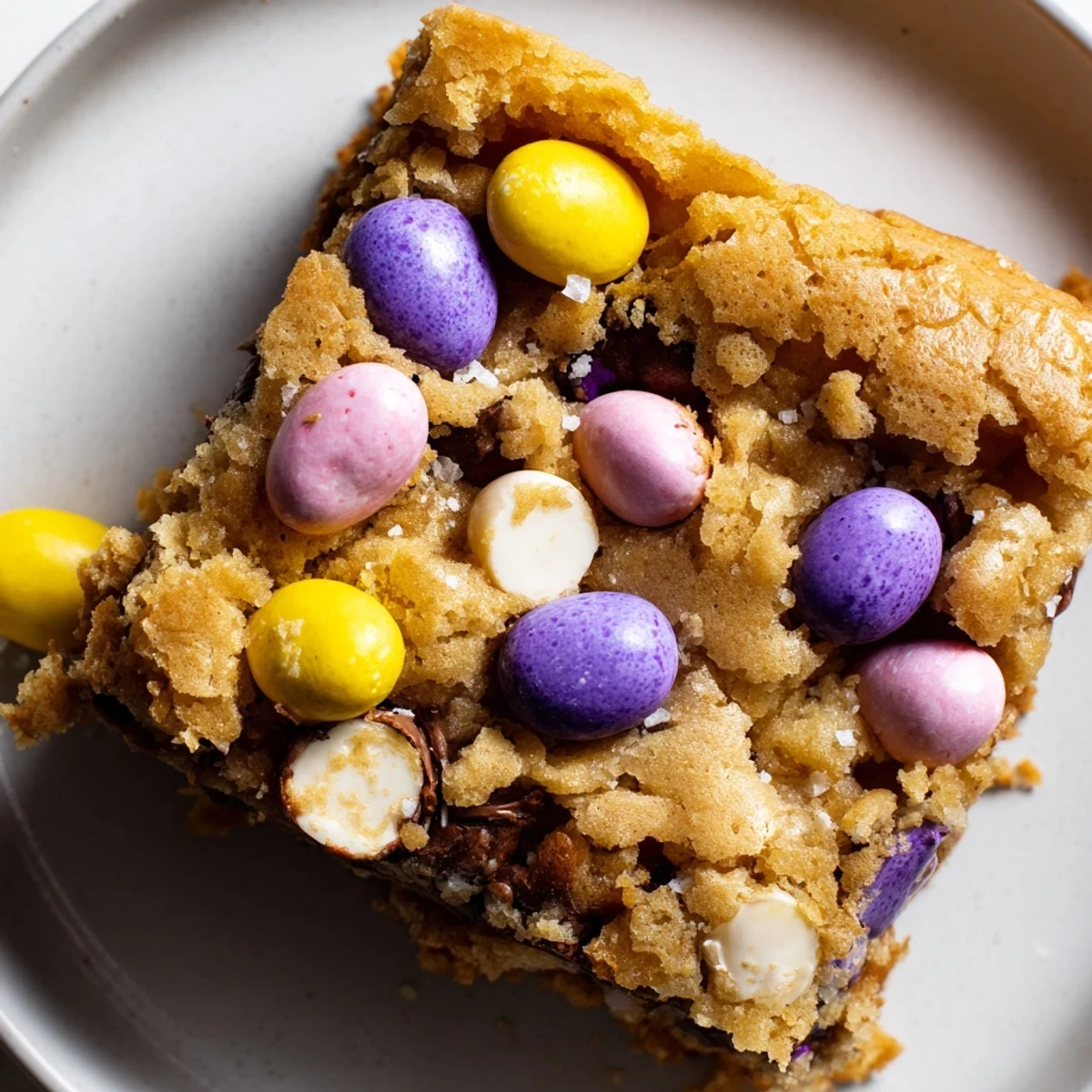 Chewy mini Cadbury Easter Egg blondies studded with pastel chocolate candies