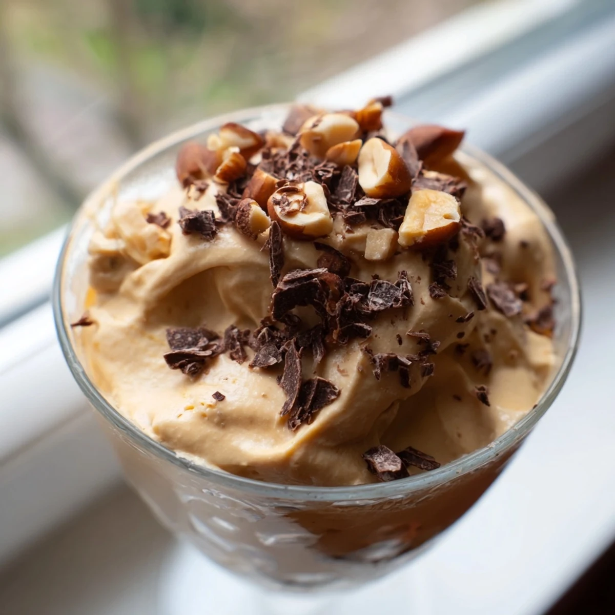 Light and fluffy Peanut Butter and Cool Whip Mousse served in individual dessert cups