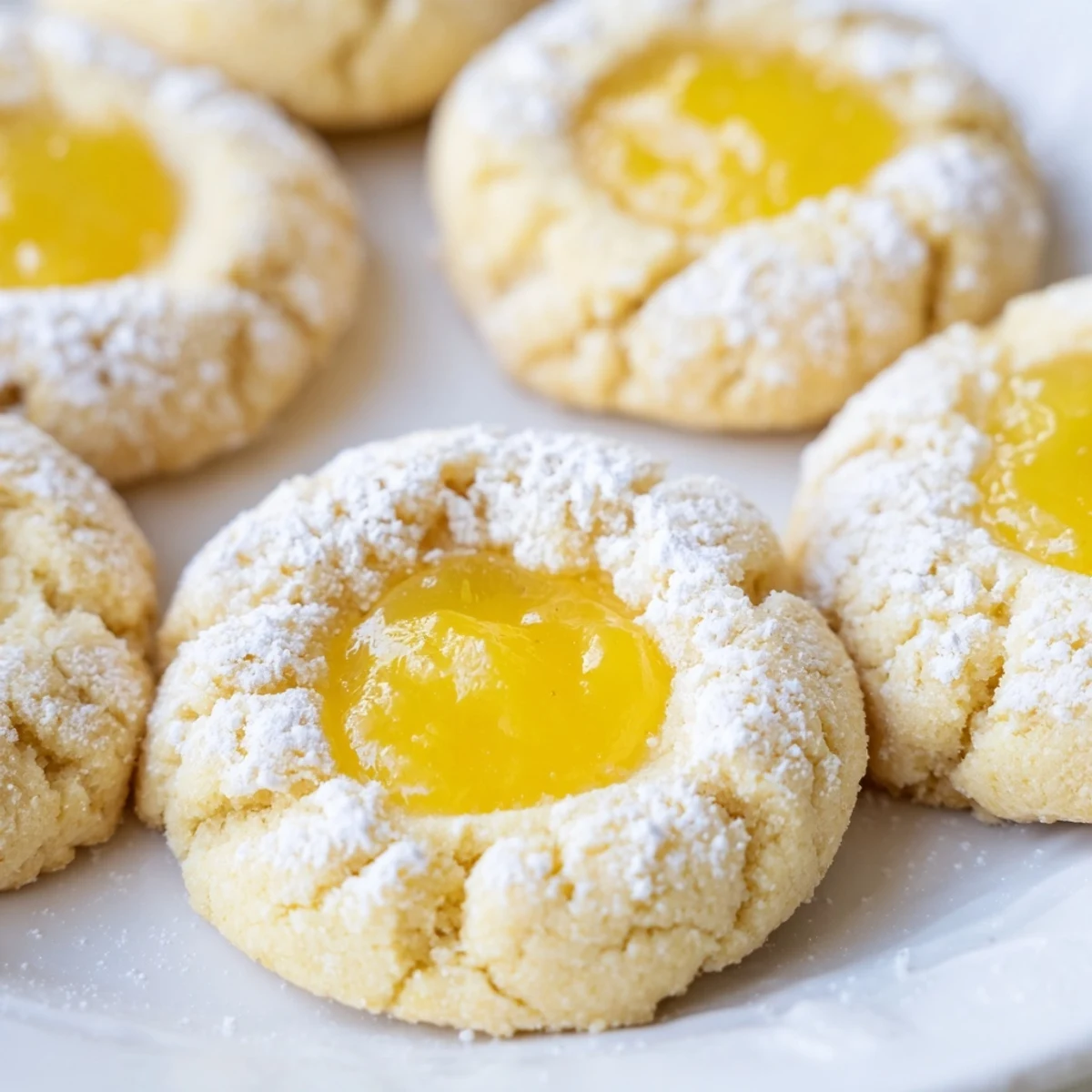 Buttery lemon curd cookies dusted with powdered sugar ready for serving