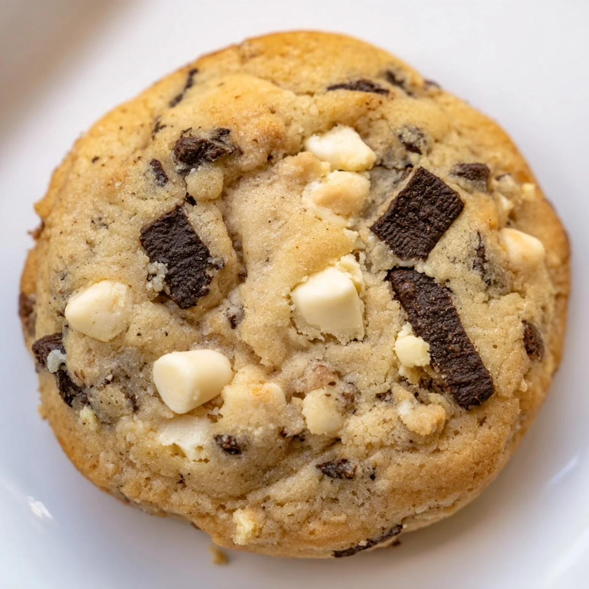 Chunky cookies and cream cookie showcasing crushed Oreo pieces and creamy melted chips