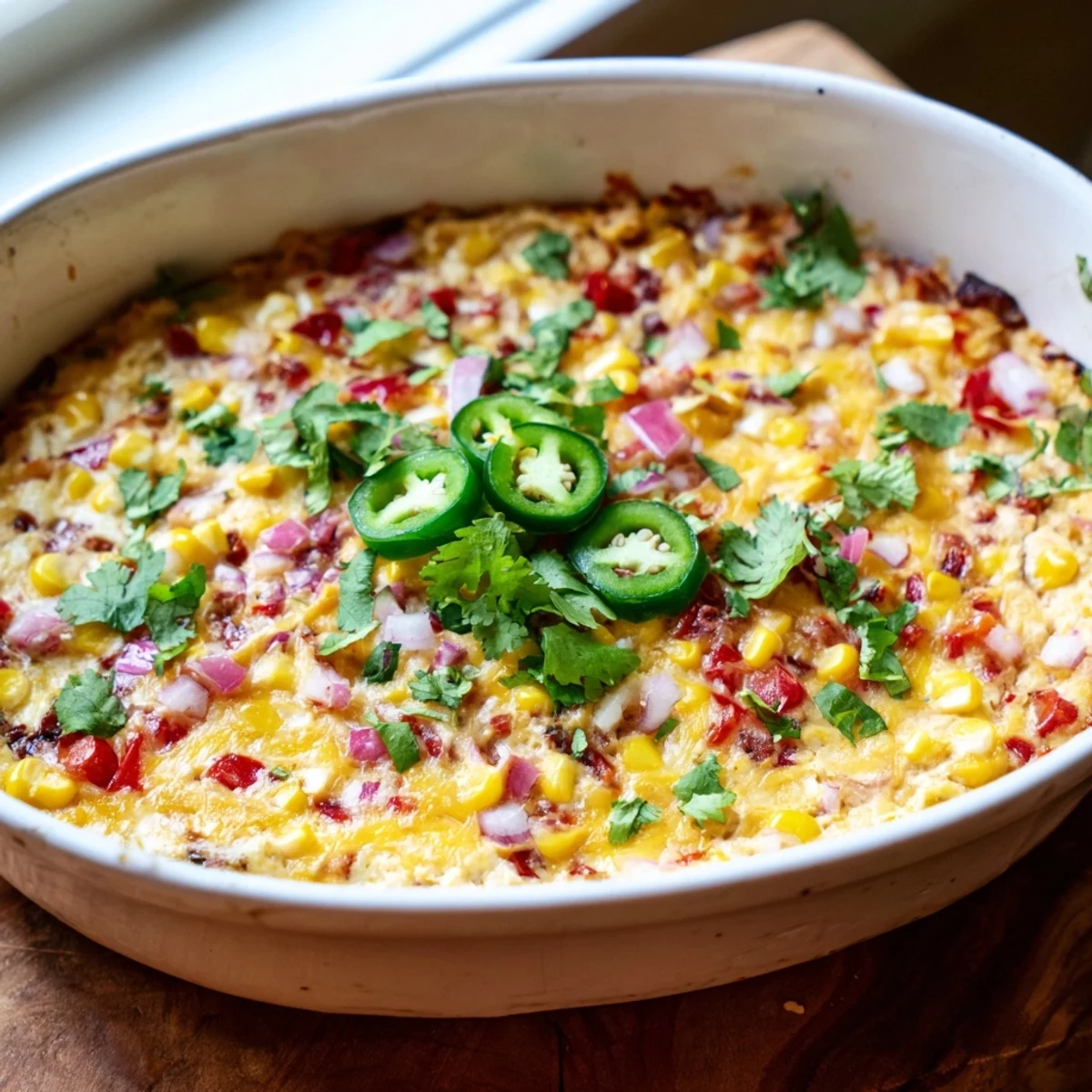 Golden baked Spicy Roasted Jalapeno Cowboy Cream Cheese Dip served with crispy tortilla chips for dipping