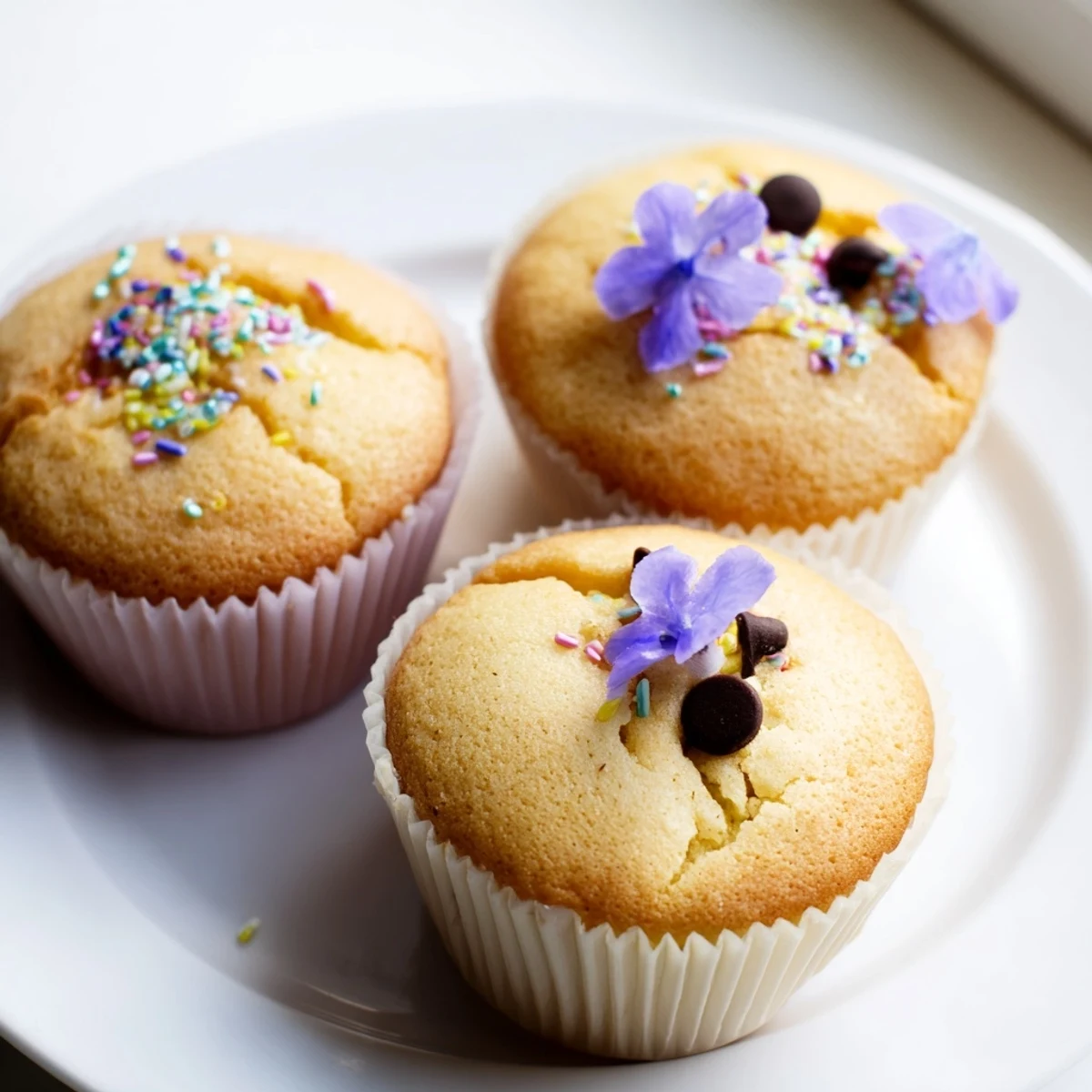 Fluffy Steamed Blooming Cupcakes bursting open, decorated with colorful sprinkles and edible flowers