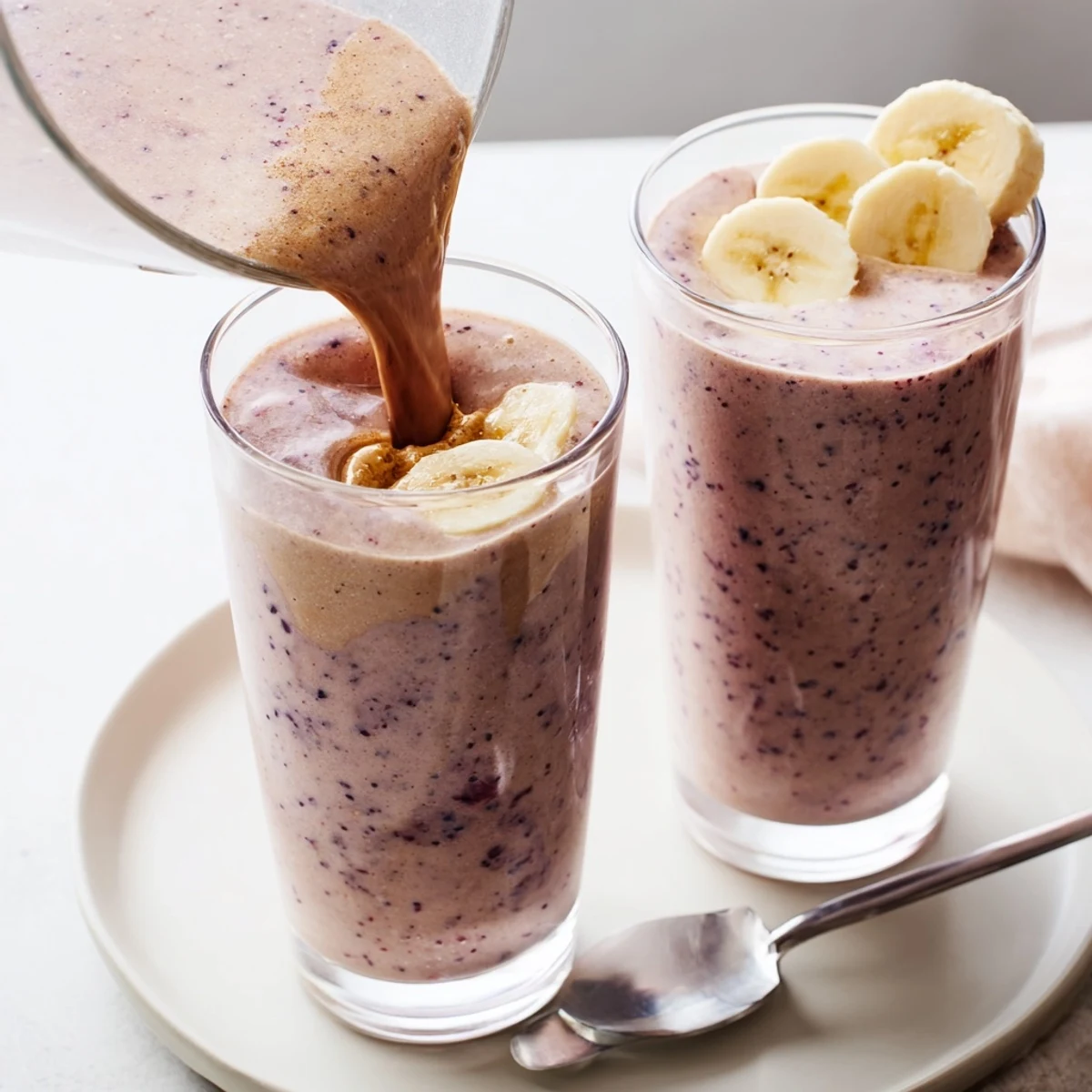 Cold High Protein Smoothie topped with chia seeds, ideal post workout refuel  