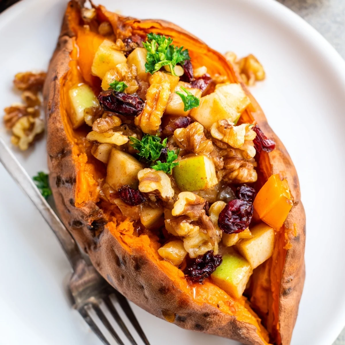 Stuffed Sweet Potatoes With Apples steaming from the oven with cinnamon aroma.