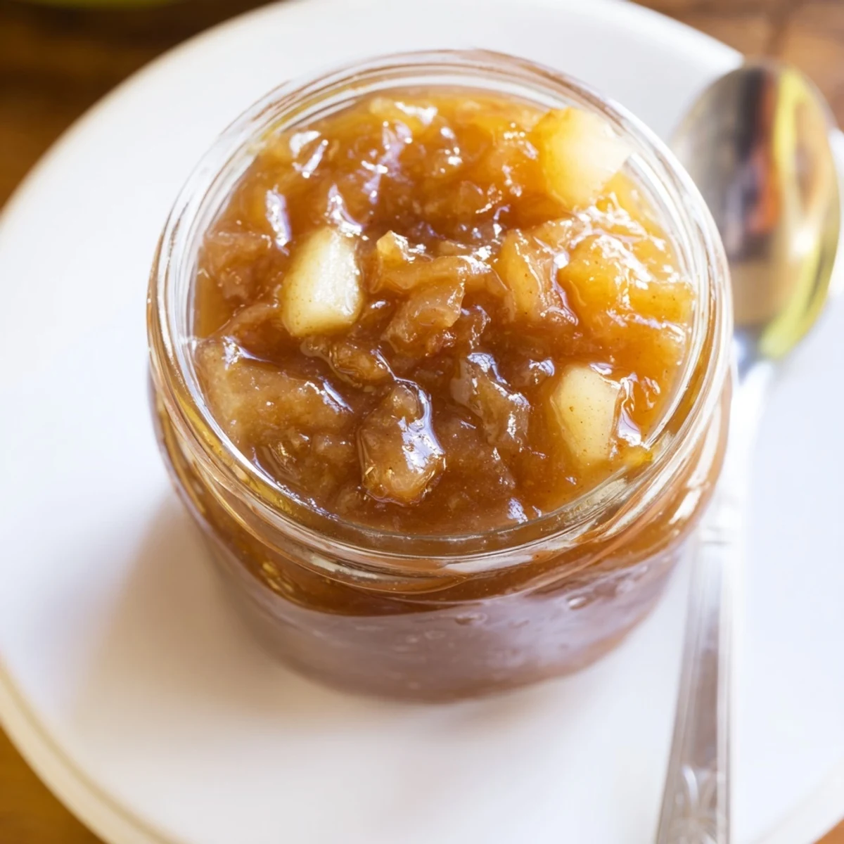 Small batch Fall Caramel Apple Jam steaming from pot, tart Honeycrisp bites visible