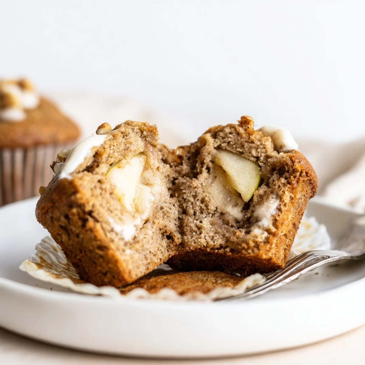 Tender Healthy Apple Cinnamon Greek Yogurt Muffins studded with juicy apple pieces.