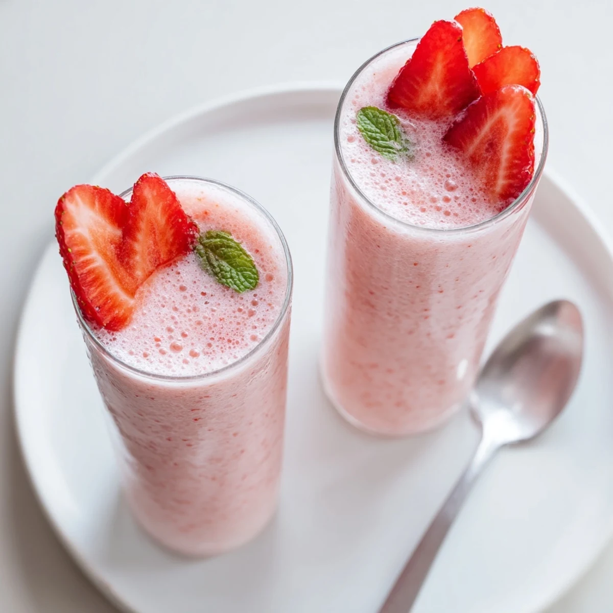 Frothy Strawberry Coconut Cooler Recipe blended with crushed ice, bright lime