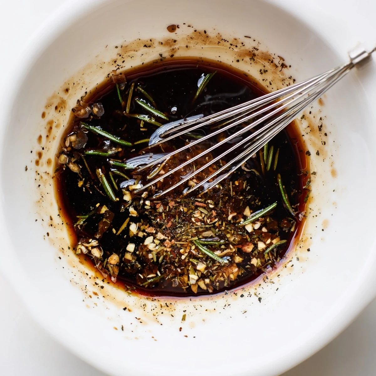 Steak Marinade glistening on sirloin, garlicky aroma, ready for grilling.