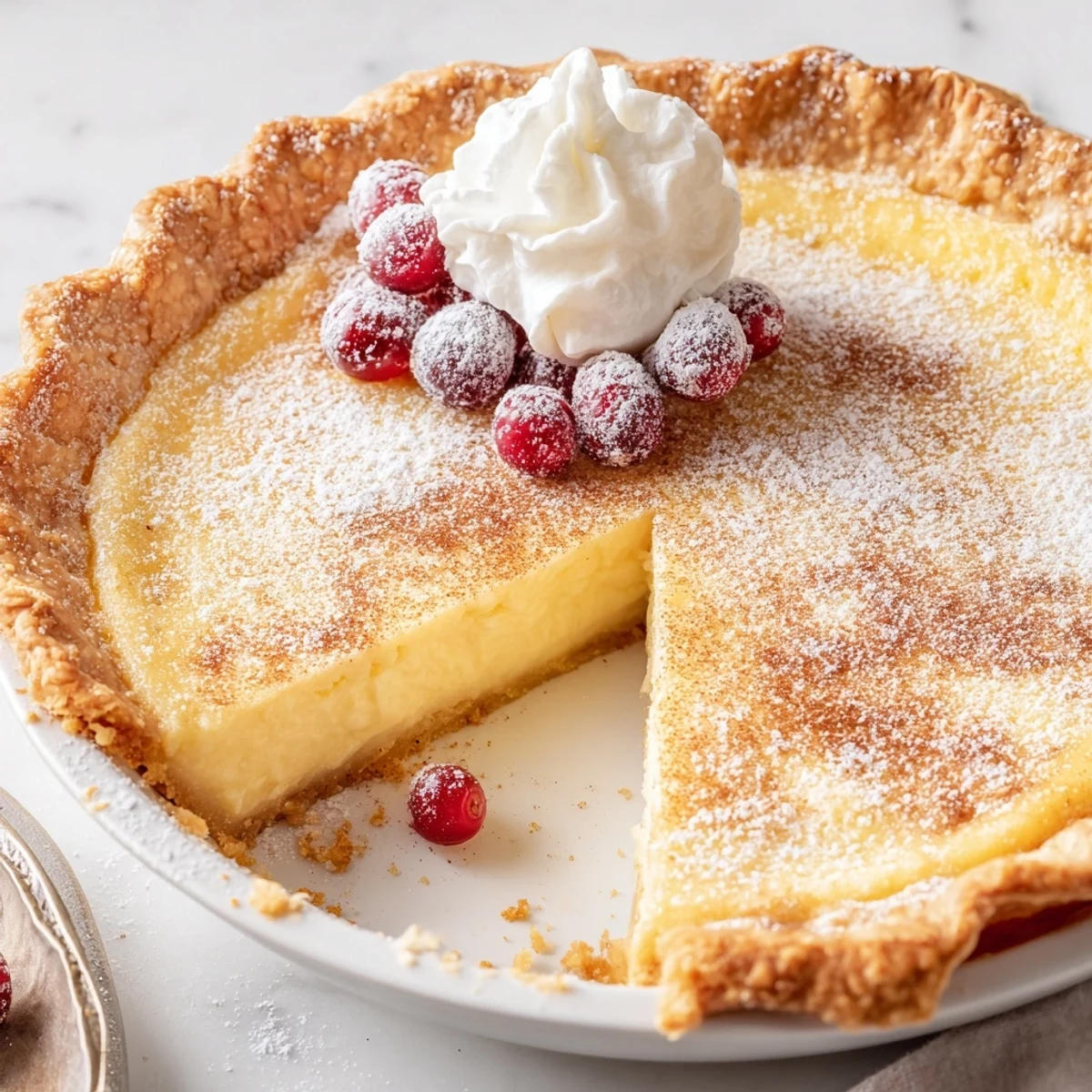 Christmas Eve Custard Pie With Cinnamon Vanilla, silky custard, warm crust, festive