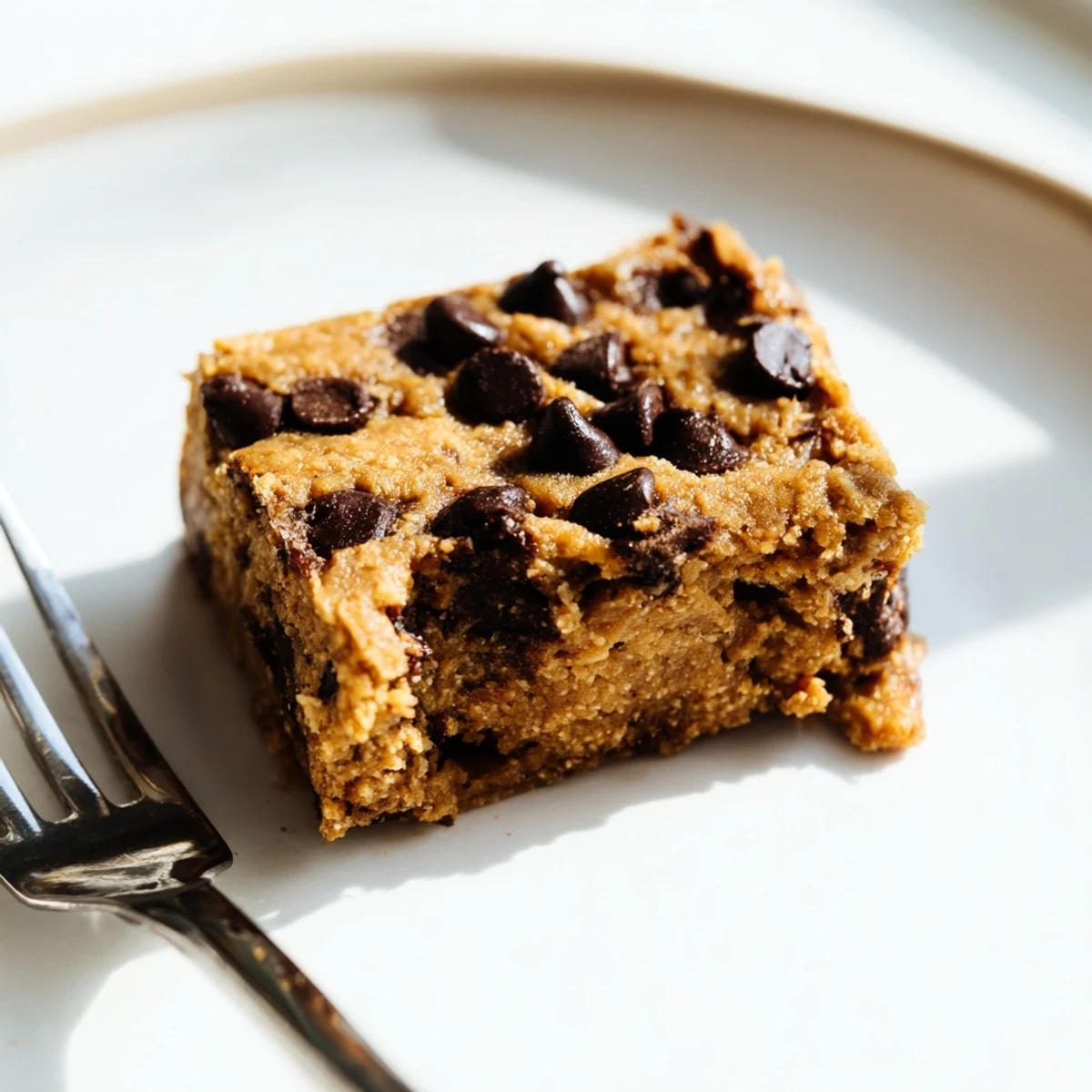 Moist gluten-free peanut butter banana baked goods sliced into squares with flaky sea salt topping