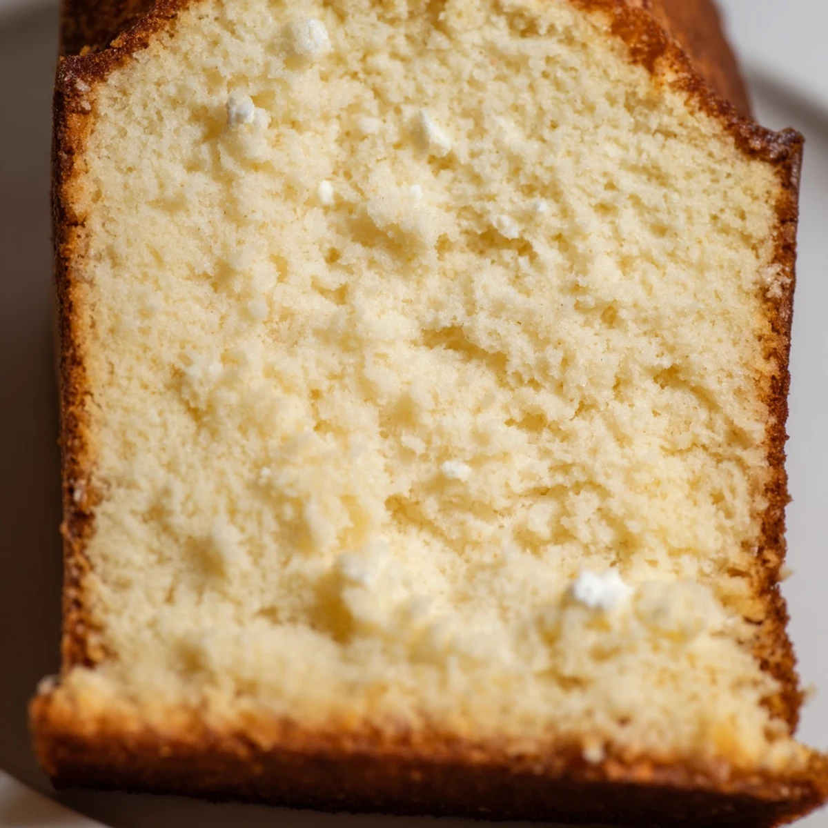 Golden brown cottage cheese loaf bread sliced on a wooden cutting board with soft texture visible