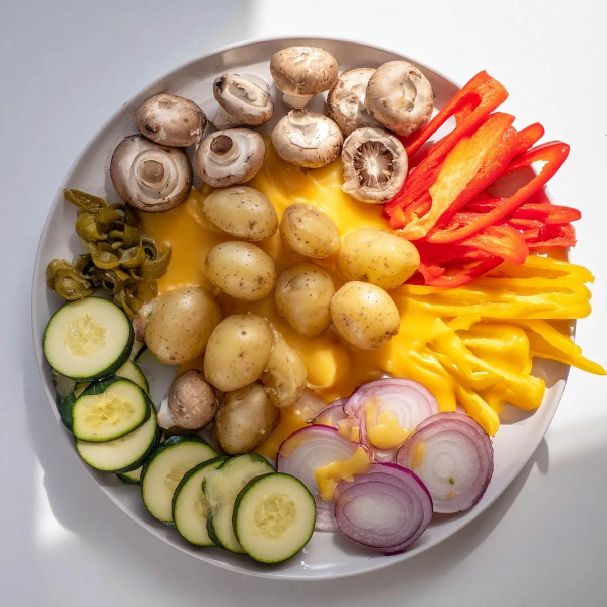 Interactive Swiss raclette dinner spread featuring pickles charcuterie and bubbling cheese pans for a cozy communal gathering