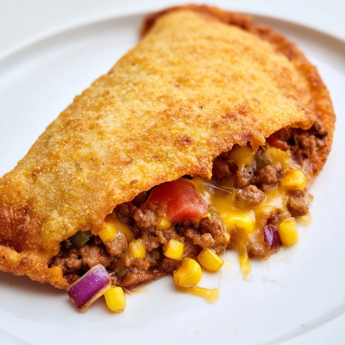 Pan-fried spicy crispy Mexican taco pockets served with fresh avocado slices and sour cream