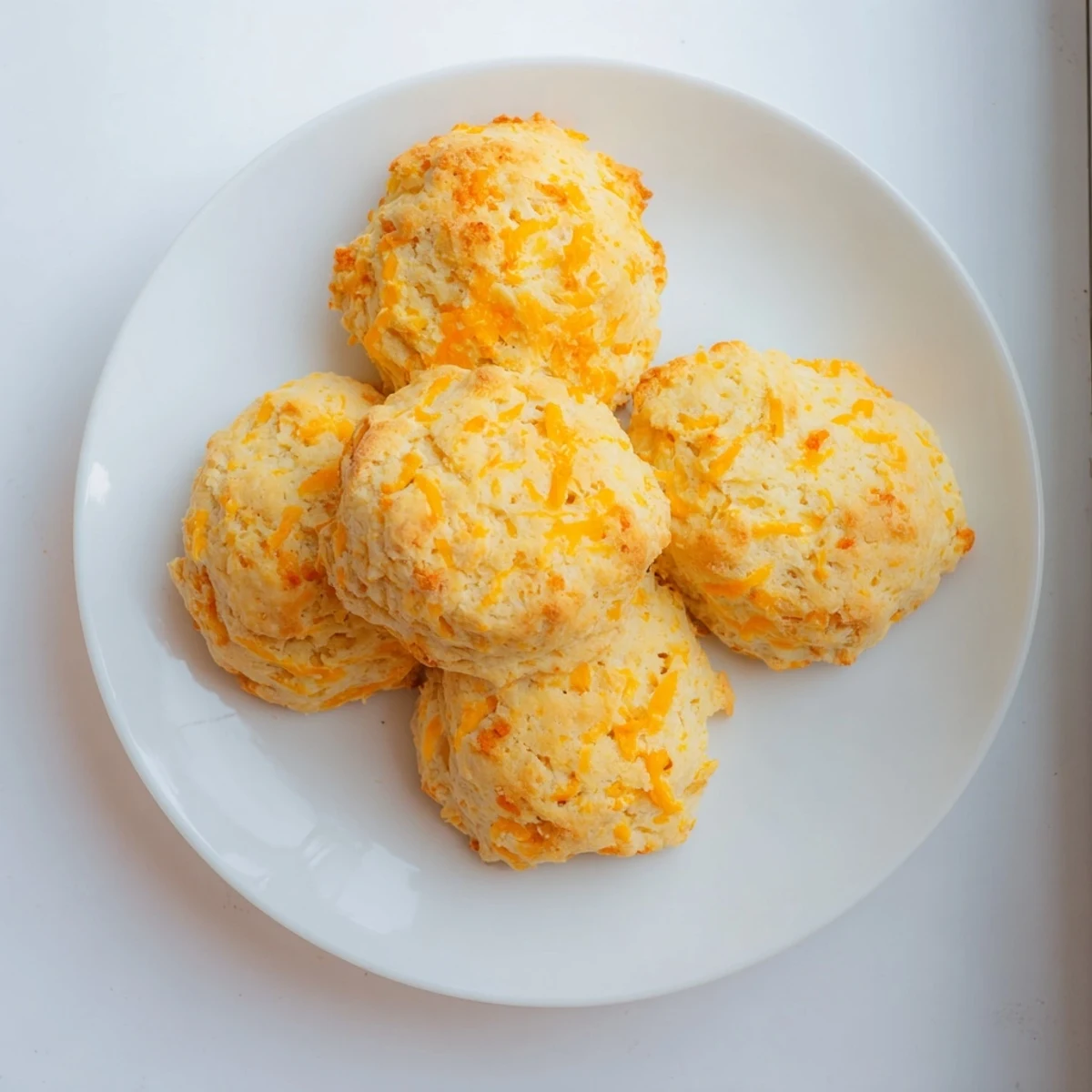 Golden brown protein biscuits cooling on a wire rack after baking, flaky texture visible with melted cheddar cheese bubbling on top
