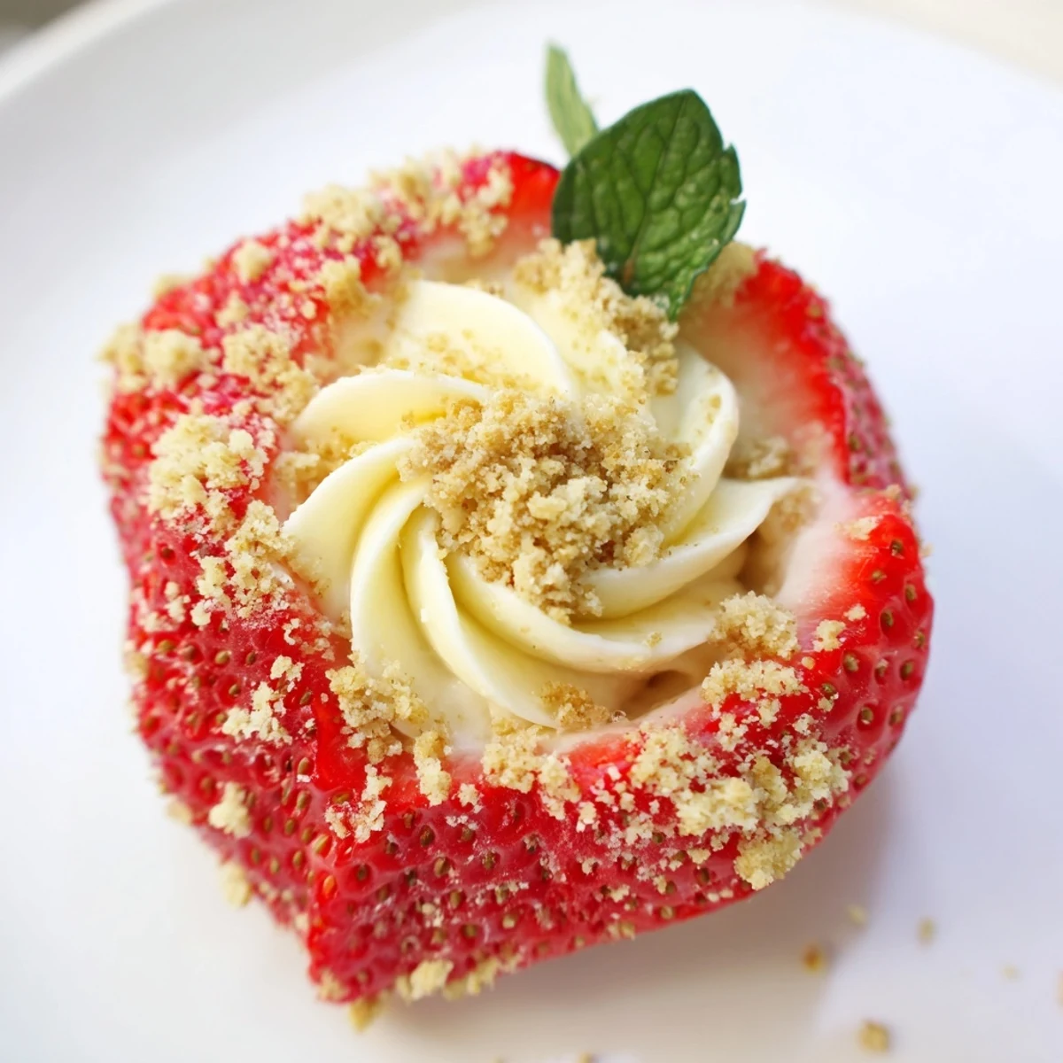 Creamy cheesecake filled strawberries piped with decorative swirls and sprinkled with mini chocolate chips for dessert