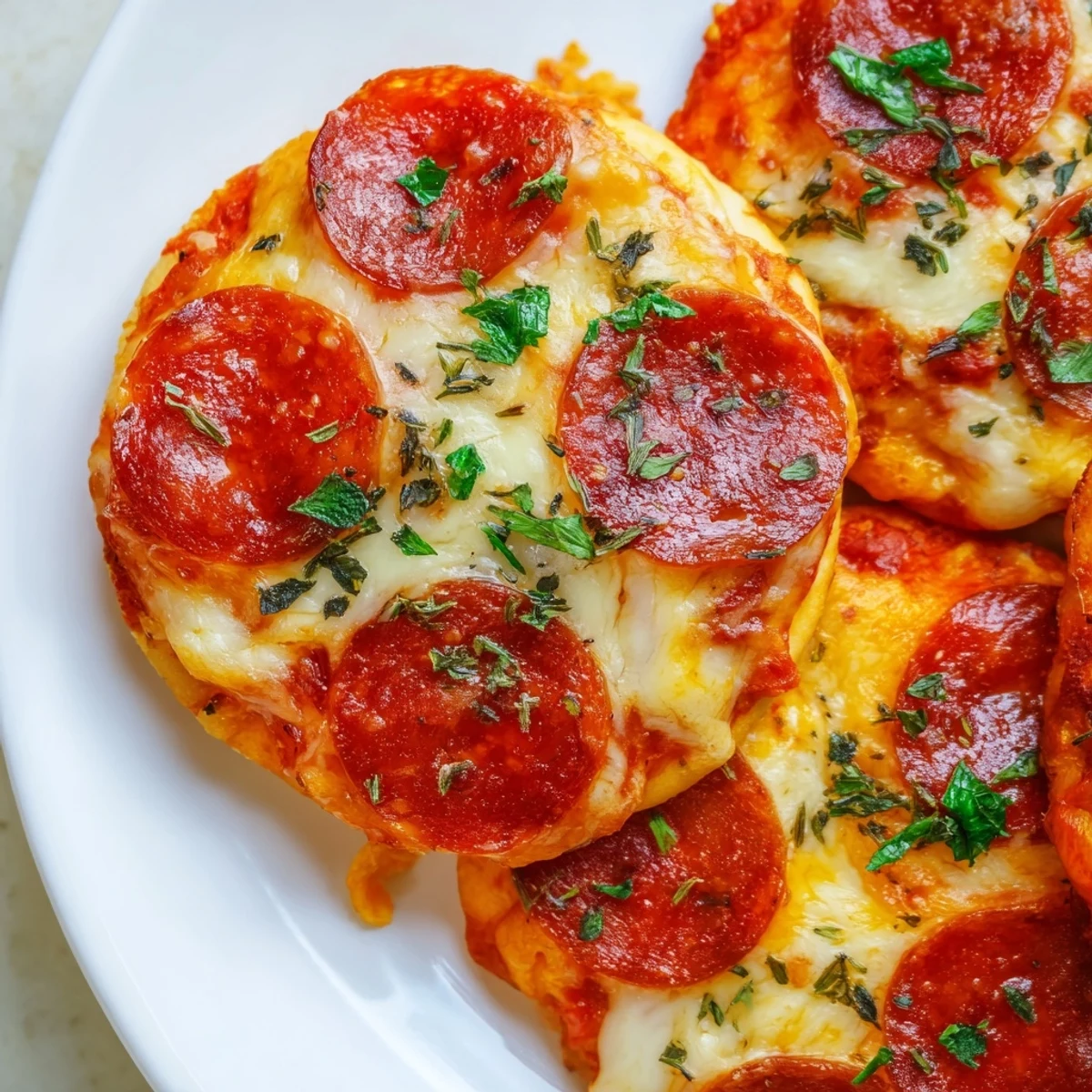 Baked beef pepperoni pizza crackers bubbling with cheese and Italian herbs on a crispy base