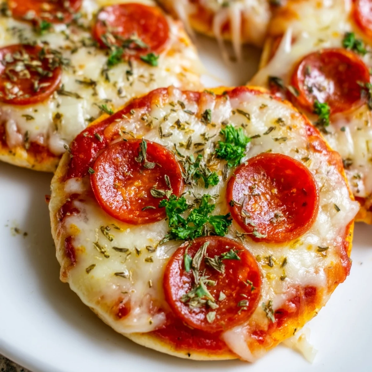 Savory beef pepperoni pizza crackers arranged on a baking sheet with pepperoni slices and melted cheese