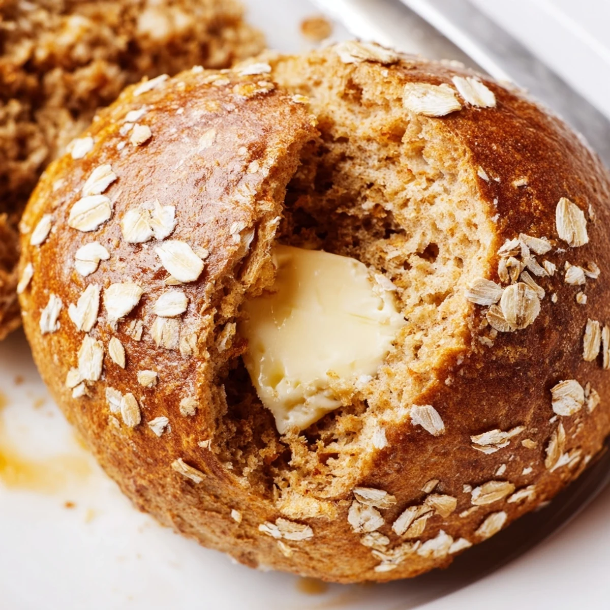 A basket of Rustic Oatmeal Molasses Dinner Rolls, soft interiors, molasses aroma.