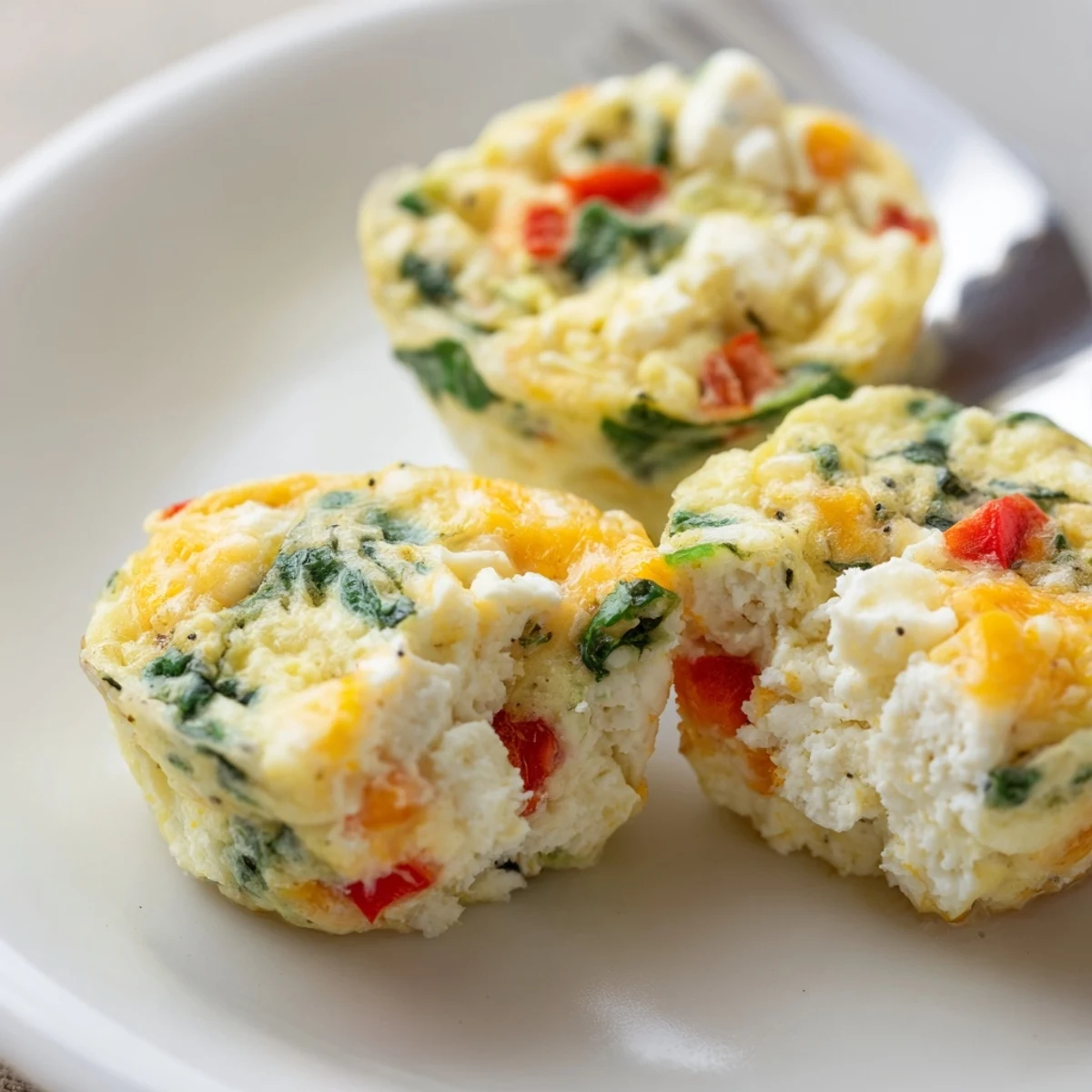High Protein Egg White Bites With Cottage Cheese, warm and fluffy with spinach