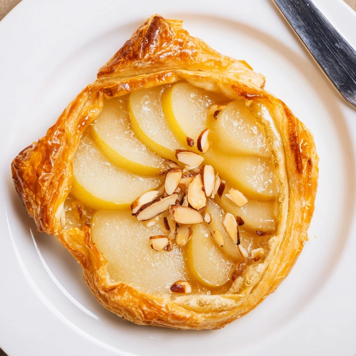 Warm Pear Puff Pastry Recipe served with melting vanilla ice cream and cinnamon