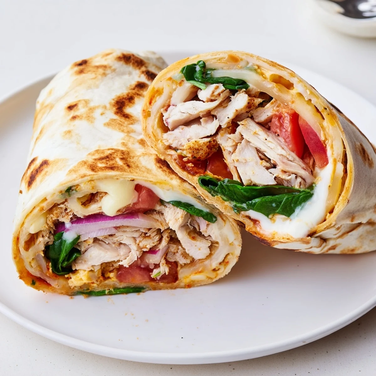 Handheld Cheesy Garlic Chicken Wraps grilled until golden, served with chopped parsley