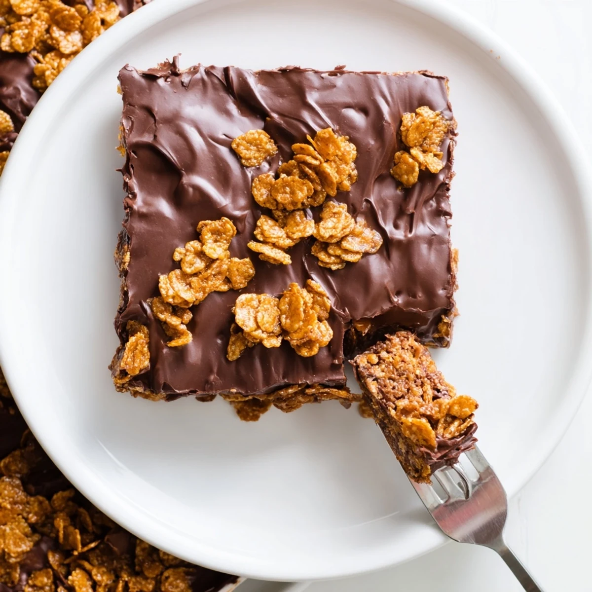 Cornflake Chocolate Fudge Bars with glossy fudge topping and crunchy base  