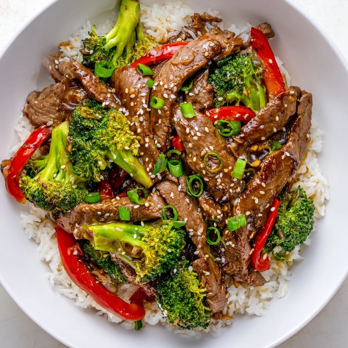 Sizzling Beef And Broccoli Stir Fry with crisp florets and sesame garnish