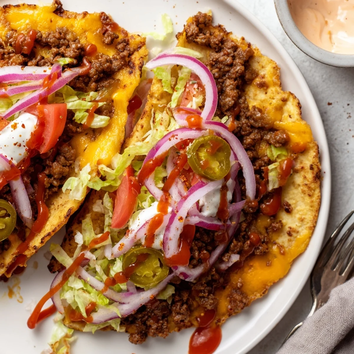Cheesy Smash Tacos with crispy browned edges, melted cheddar, and fresh salsa
