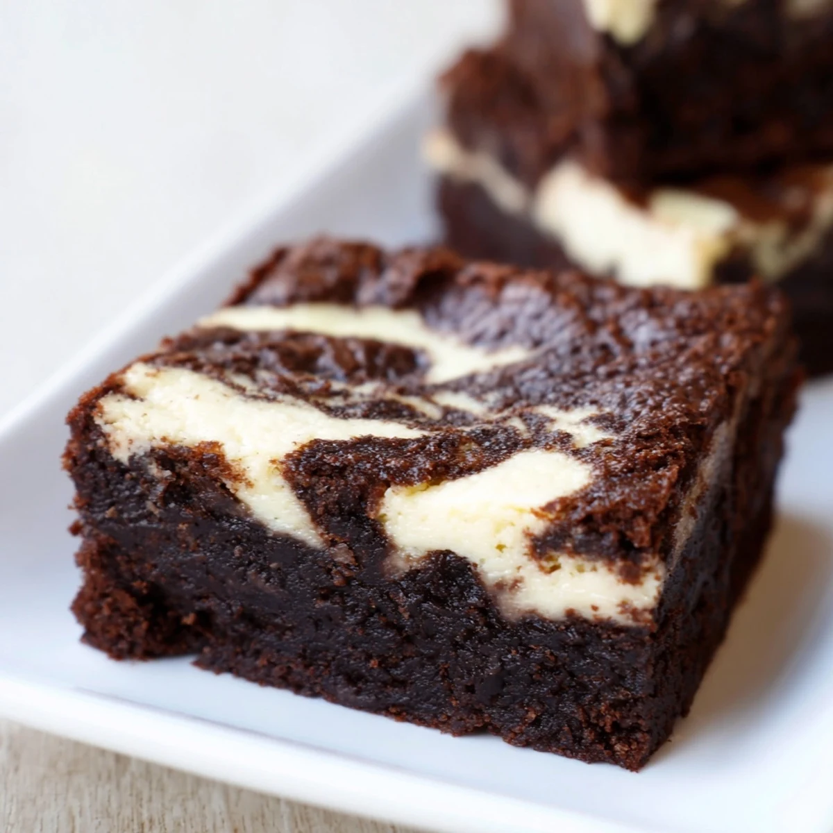 Decadent sourdough cheesecake brownie bars cooled and sliced into sixteen square servings
