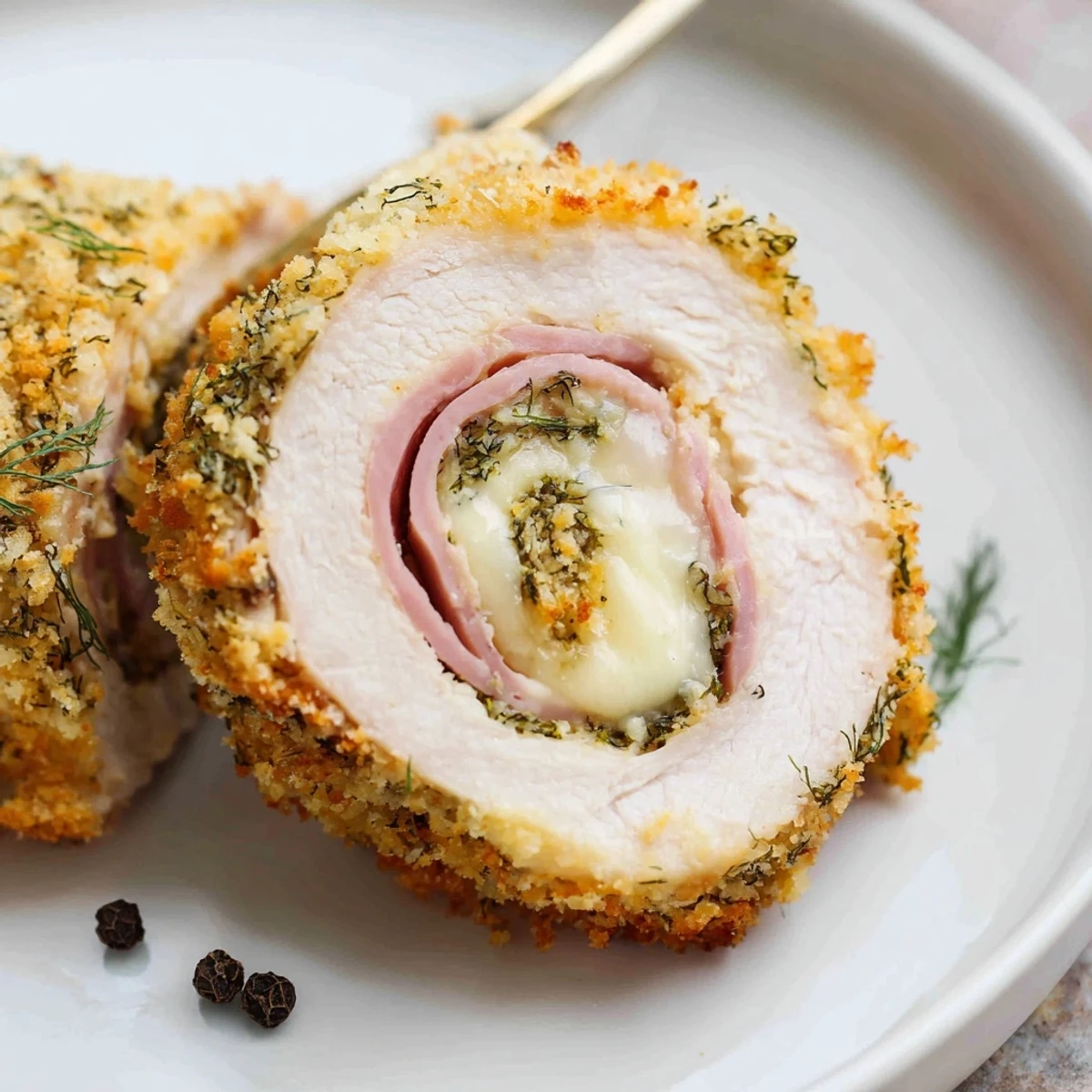 Pan-fried Crispy Pickle Brined Chicken Rolls resting five minutes, herb-sprinkled, juicy centers