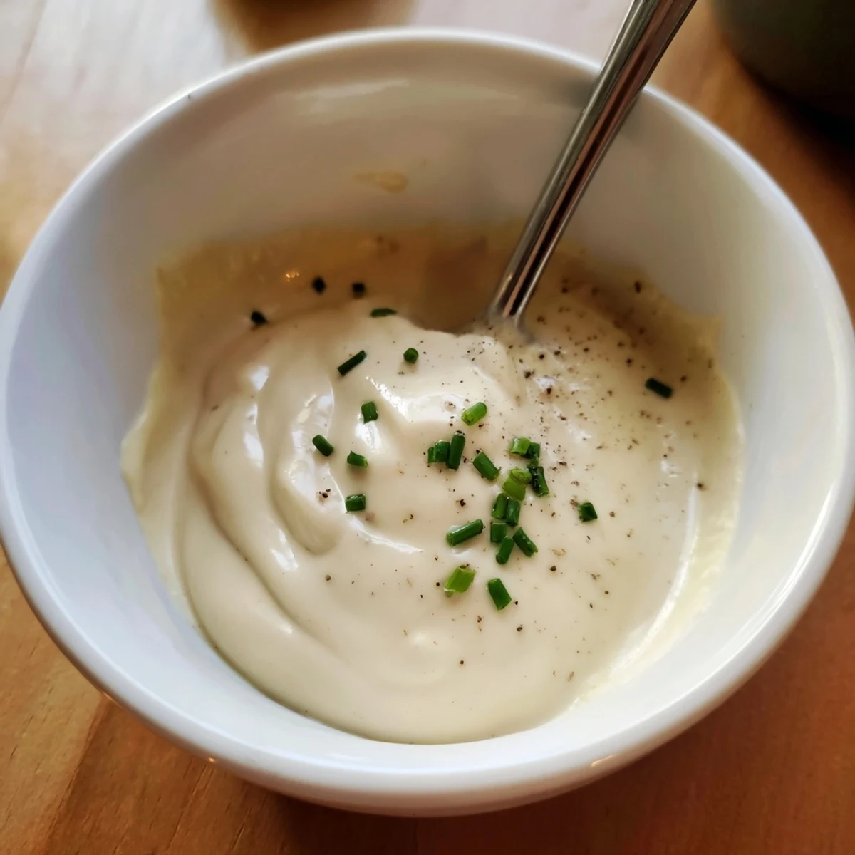 Small jar of Creamy Tangy Sauce spooned over grilled salmon, bright citrus.  