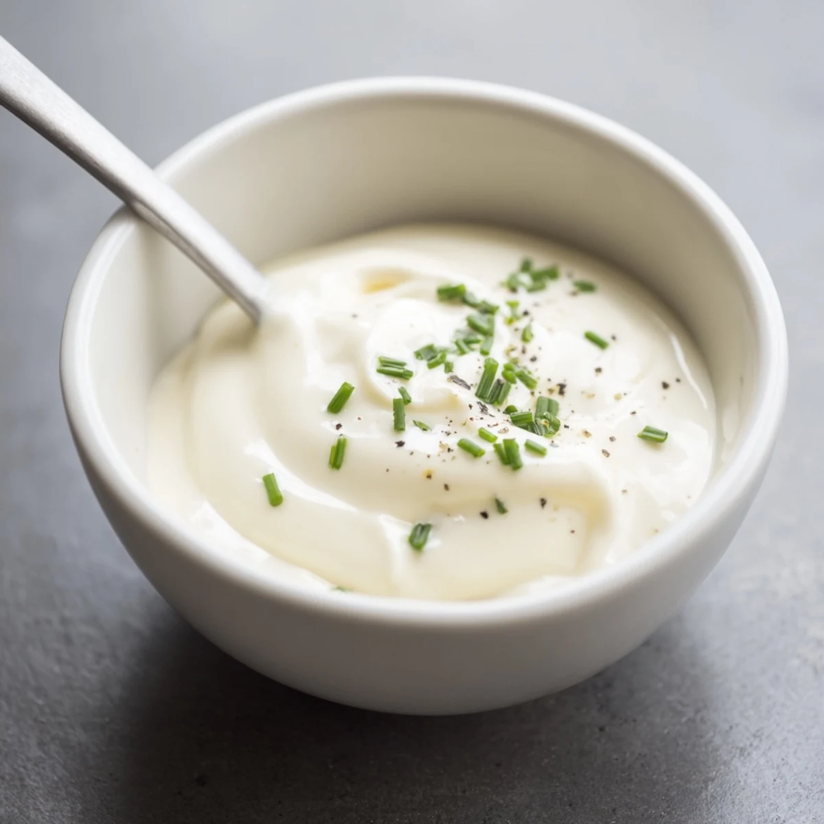 Creamy Tangy Sauce glistening in bowl, silky texture, lemony aroma.  