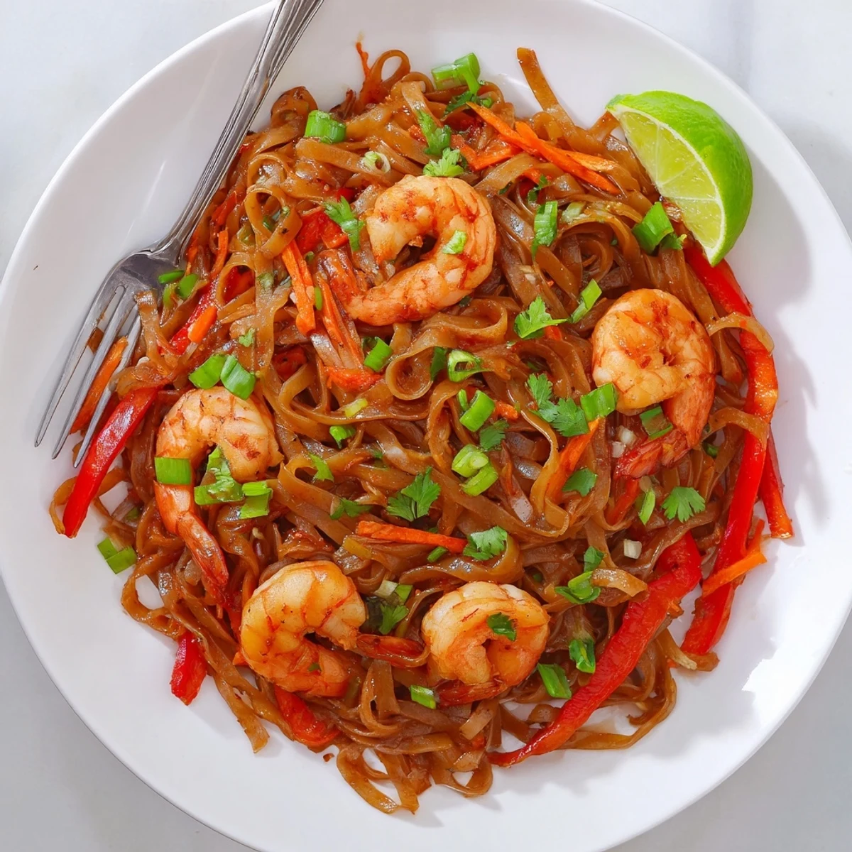 Warm Spicy Garlic Shrimp Noodles Recipe tossed in garlic, chili, green onions