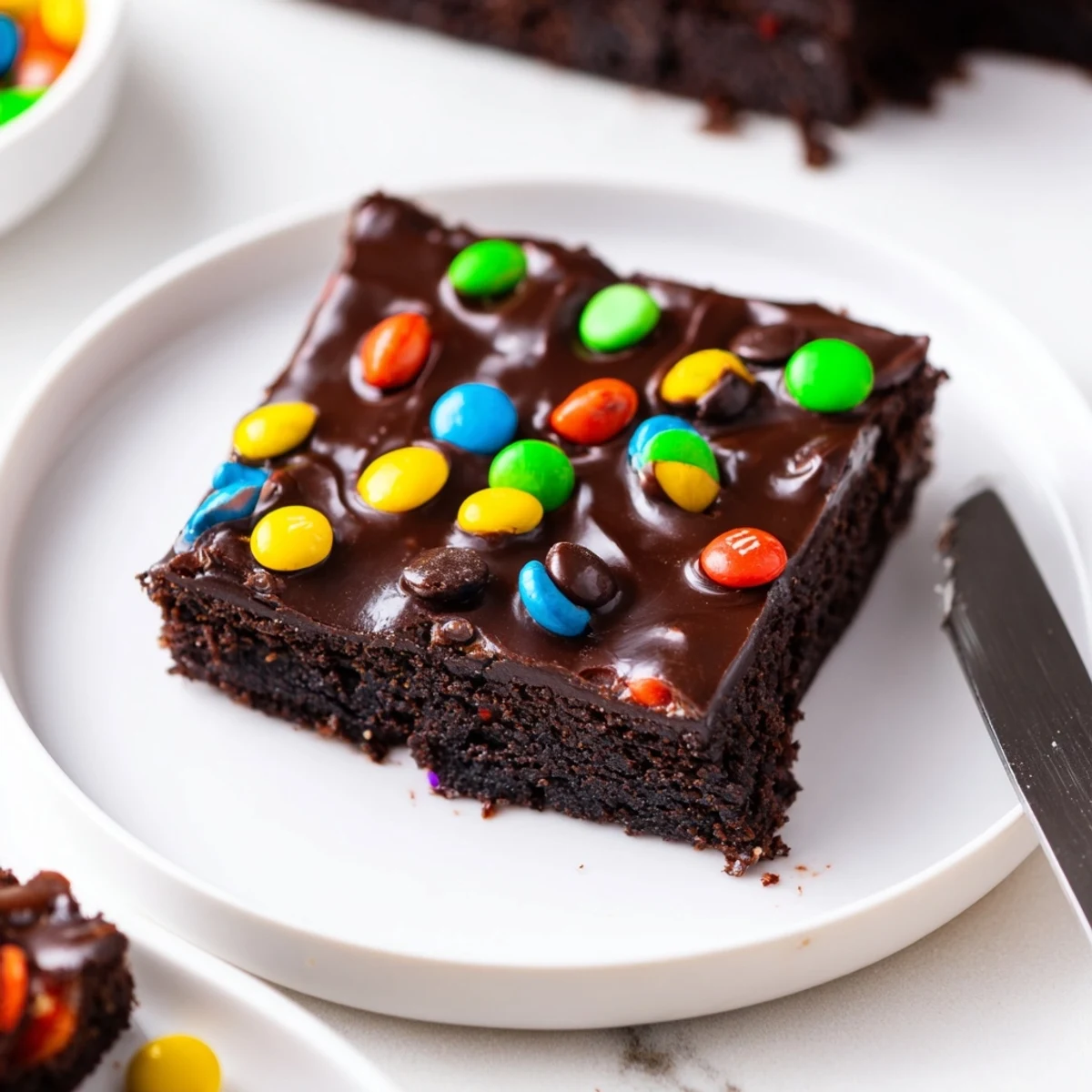 Gourmet Cosmic Brownies Bars with glossy chocolate ganache and rainbow candies