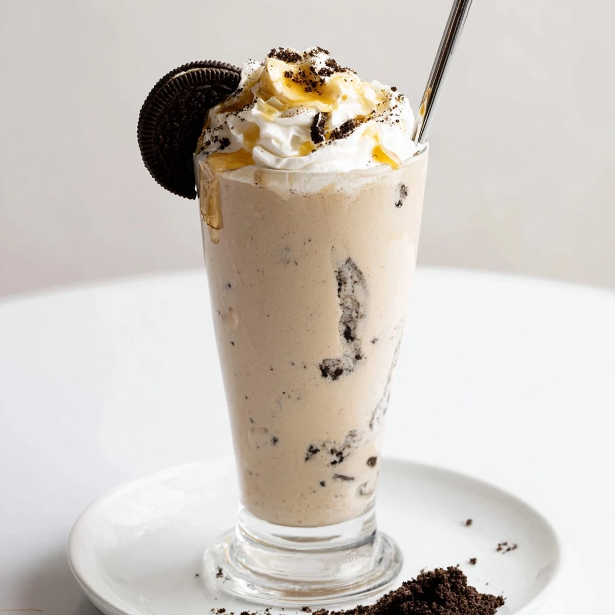 Blended Cookies And Cream Protein Shake with banana hints, ideal for post-workout