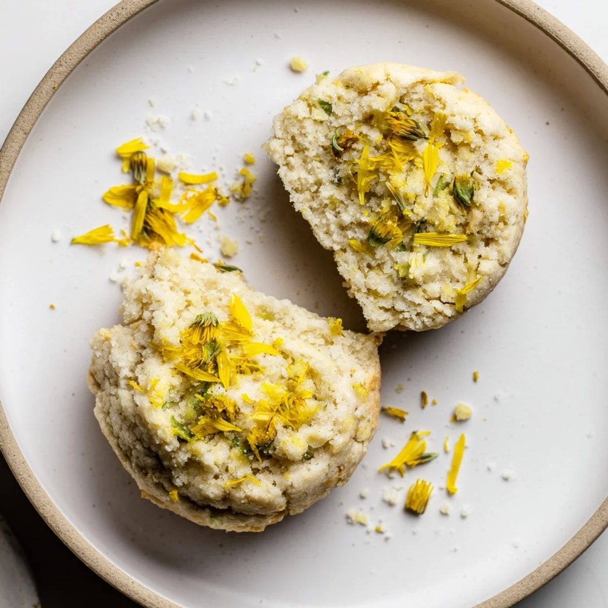 Golden Magical Dandelion Cookies Recipe on parchment, lemon zest and tea nearby