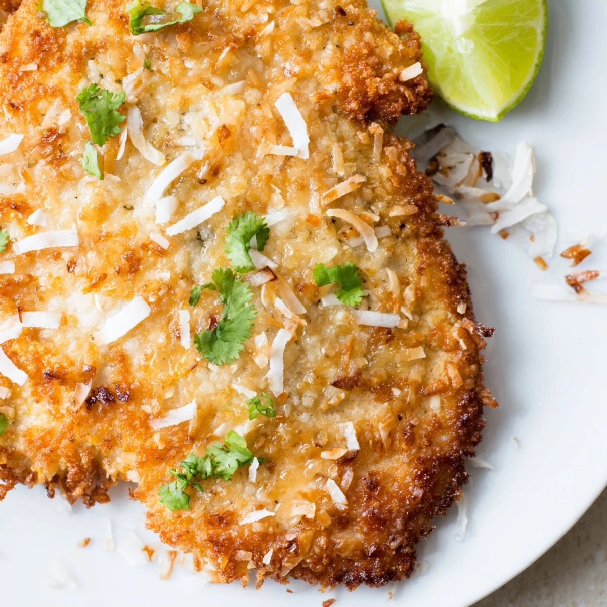 Coconut Chicken With Apricot Sauce, golden-crusted breasts drizzled with glossy sweet-tangy sauce