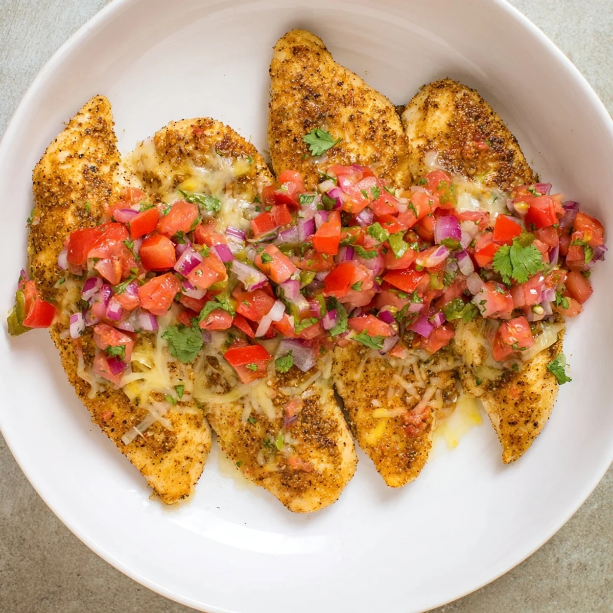 Weeknight-ready Salsa Fresca Chicken Bake served over rice, zesty lime aroma.