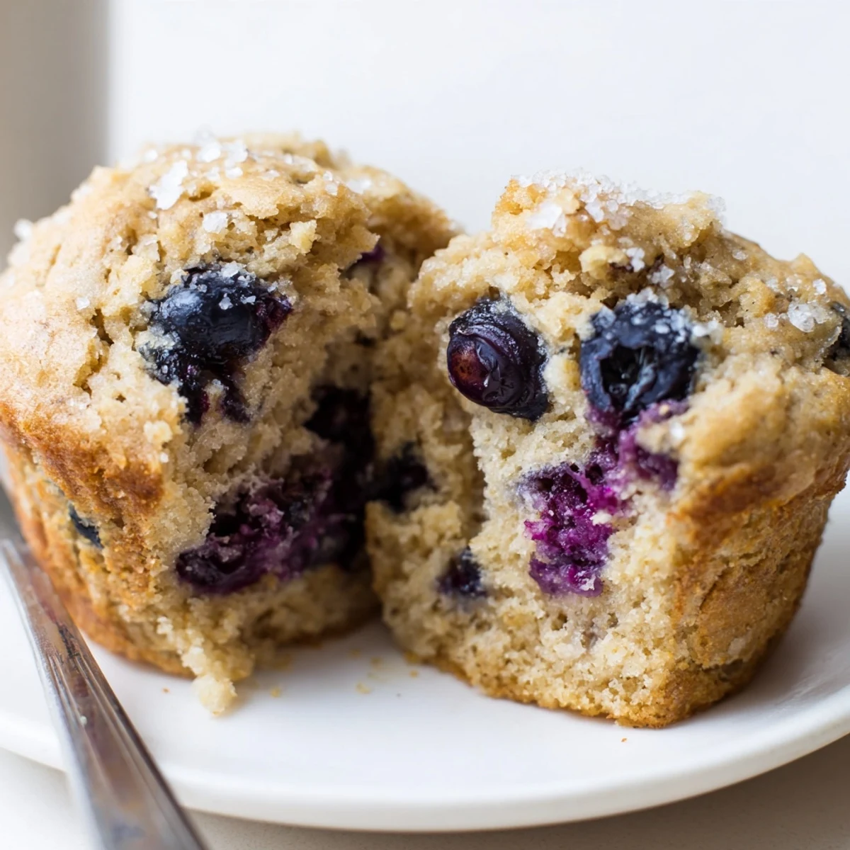 Blueberry Banana Muffins cooling on rack, golden tops studded with berries