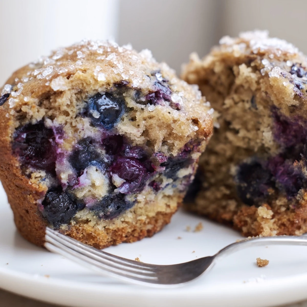 Freshly baked Blueberry Banana Muffins, cinnamon aroma and moist, tender centers