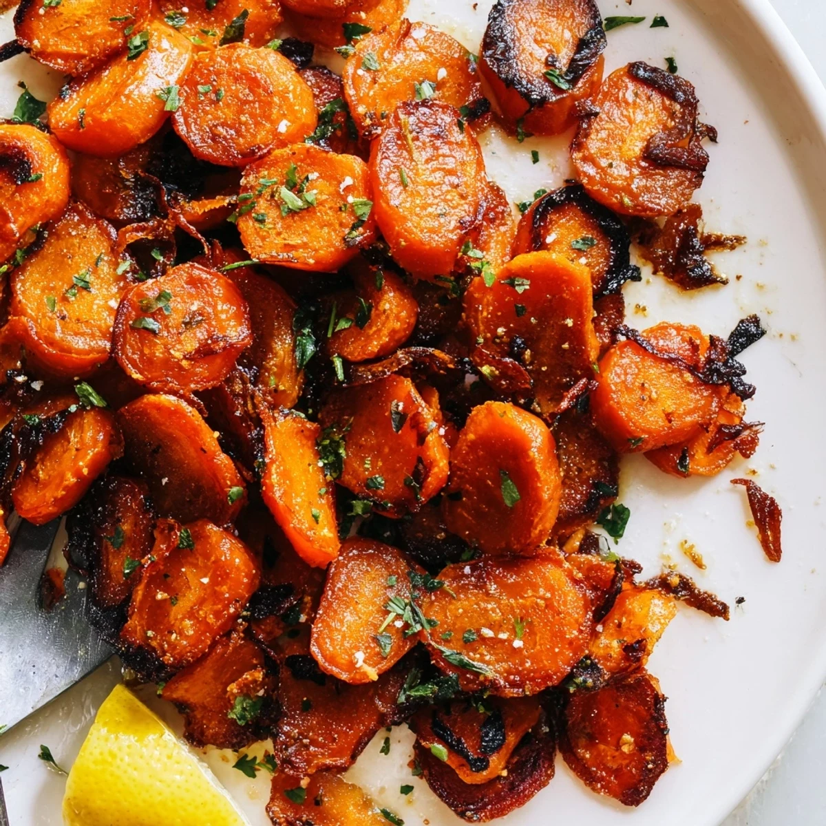 Oven roasted Crispy Smashed Carrots, tender centers and crackling browned edges.