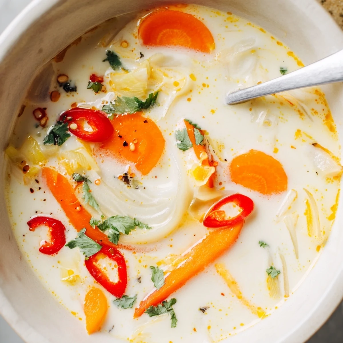 Ginger Lemongrass Coconut Soup steaming in a bowl, fragrant lime and cilantro