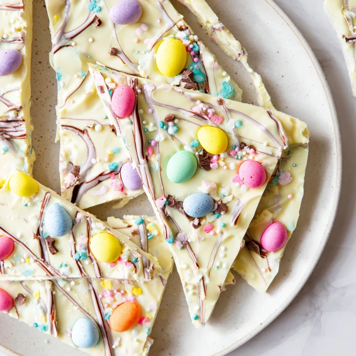 Homemade Robin Egg Easter Bark broken into pieces, sweet, colorful, ready to share