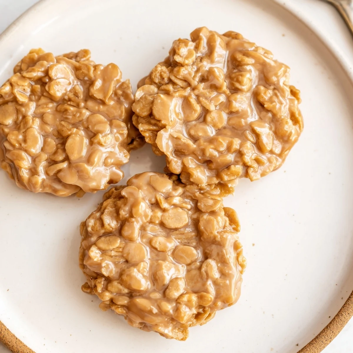 Peanut Butter No Bake Cookies arranged on platter, perfect with cold milk